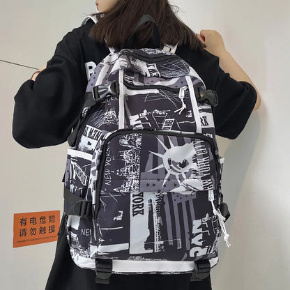 Harajuku Girl Male School Bag Female Graffiti Print Men Backpack Women Book Boy Bag Nylon Ladies Fashion Laptop Backpack Student