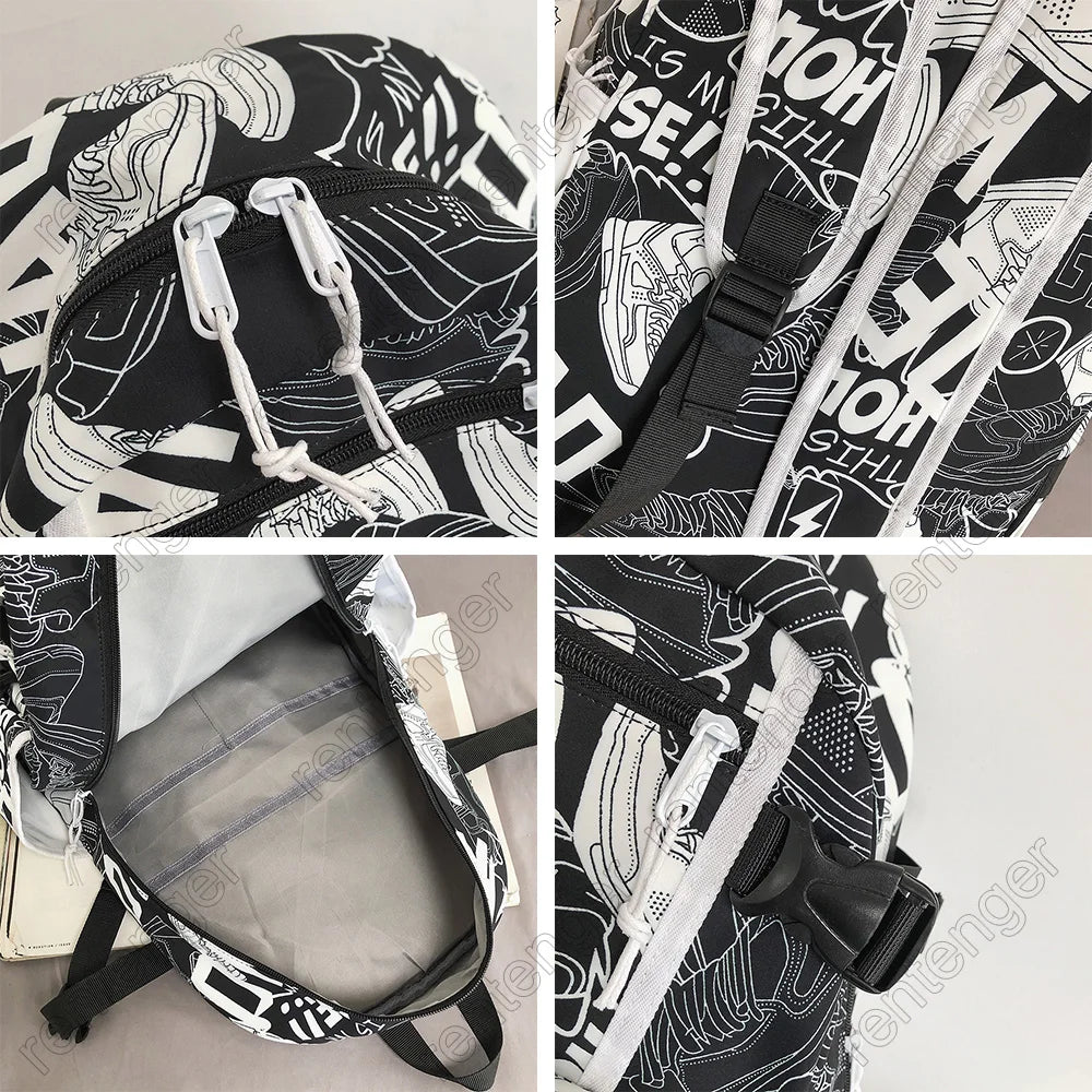 Harajuku Girl Male School Bag Female Graffiti Print Men Backpack Women Book Boy Bag Nylon Ladies Fashion Laptop Backpack Student