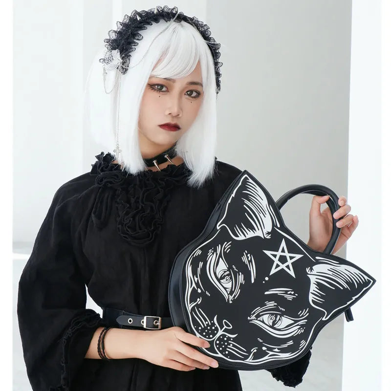 Harajuku style dark cat oblique cross bag fashion trend clutch punk style cat face Halloween women's bag
