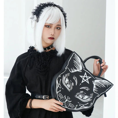 Harajuku style dark cat oblique cross bag fashion trend clutch punk style cat face Halloween women's bag