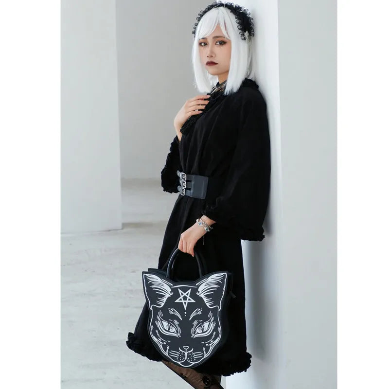 Harajuku style dark cat oblique cross bag fashion trend clutch punk style cat face Halloween women's bag