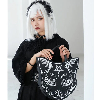 Harajuku style dark cat oblique cross bag fashion trend clutch punk style cat face Halloween women's bag