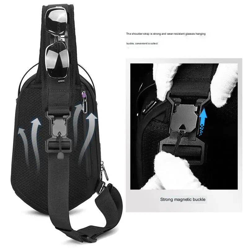 Hard Shell EVA Men's Bag Shoulder Bag Anti-theft Waterproof Male Crossbody Bag Casual Short Trip Chest Pack USB Charging