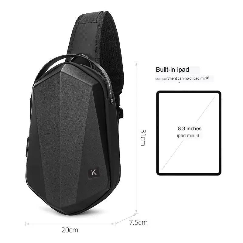 Hard Shell EVA Men's Bag Shoulder Bag Anti-theft Waterproof Male Crossbody Bag Casual Short Trip Chest Pack USB Charging