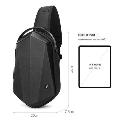 Hard Shell EVA Men's Bag Shoulder Bag Anti-theft Waterproof Male Crossbody Bag Casual Short Trip Chest Pack USB Charging