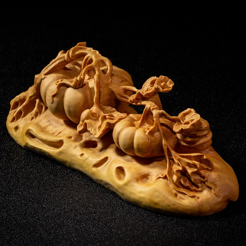 Harvest Pumpkin Plant Sculpture Ornaments Boxwood Carving Chinese Home Decoration Hand-carved Crafts