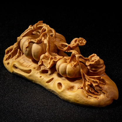 Harvest Pumpkin Plant Sculpture Ornaments Boxwood Carving Chinese Home Decoration Hand-carved Crafts