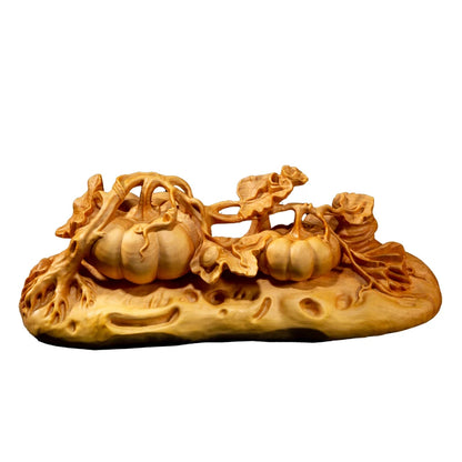 Harvest Pumpkin Plant Sculpture Ornaments Boxwood Carving Chinese Home Decoration Hand-carved Crafts