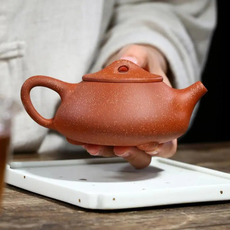 Dragon Blood Sand Stone Scoop Teapot Zisha Yixing Handmade Pot, Kung-Fu Teaware, Purple Clay Drinkware for Puer, Green and Black