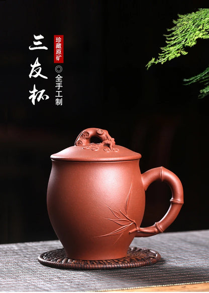 Yixing purple sand cup kung fu tea cup single cup with cover cup all hand make tea cup poetic cup 420 ml