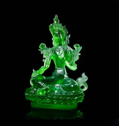 Free Shiping Tibetan Suppliers 12.8cm Resin Keep Safe Green Tara Tantric Sculpture Bodhisattva Efficacious Home Decorate Statue