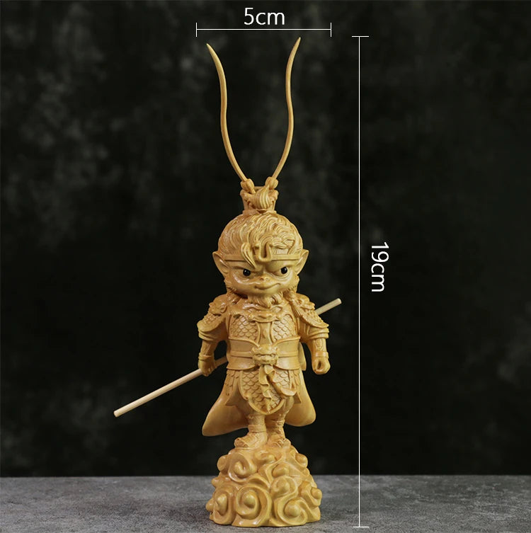 Cartoon Sun Wukong Sculpture 19CM Boxwood lucky buddha Statue Cute Monkey King Winning Buddha Home Decor Statues For Decoration