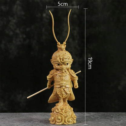 Cartoon Sun Wukong Sculpture 19CM Boxwood lucky buddha Statue Cute Monkey King Winning Buddha Home Decor Statues For Decoration
