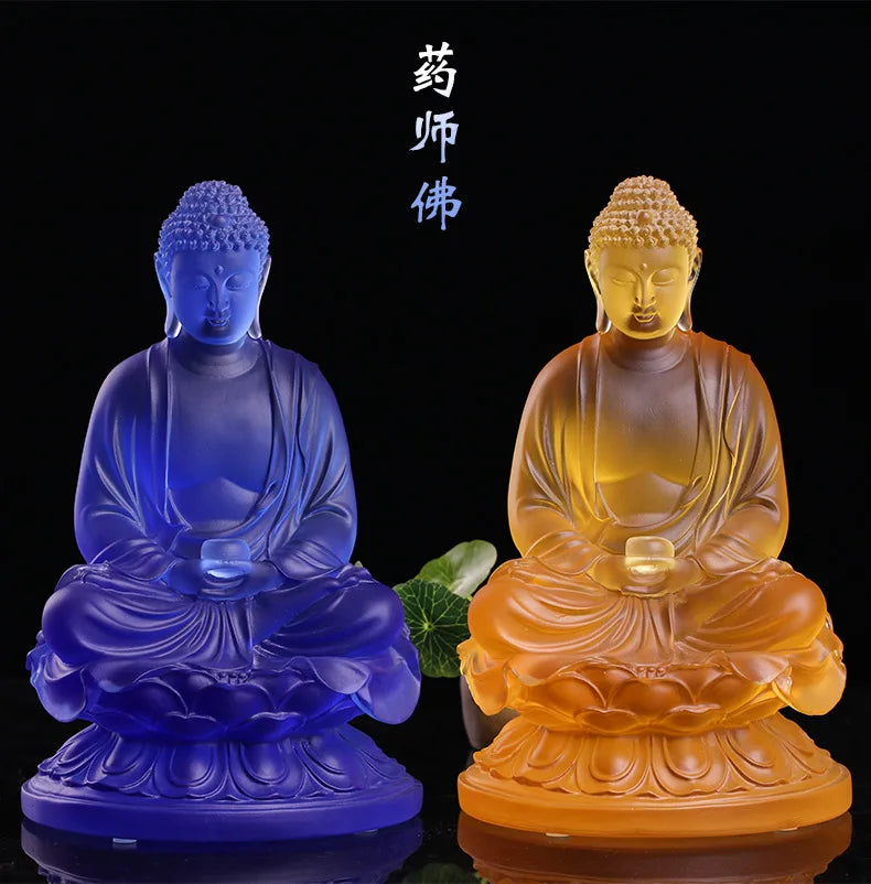 Medicine Buddha Colored glaze 23cm light Tathagata Buddha statue expels disease and increases blessings and wisdom