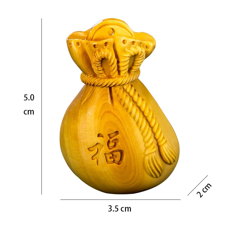 Boxwood 5 cm Chinese traditional carving crafts solid wood decoration lucky bag small pendant collectibles