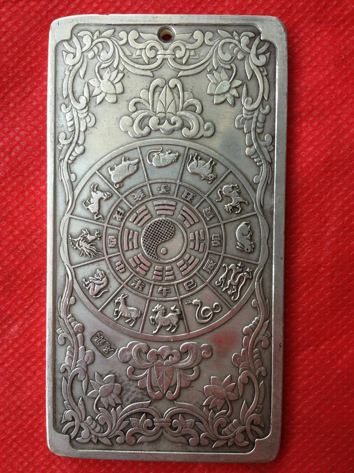 Chinese Old 12 Zodiac - chicken tibet Silver Bullion thanka amulet 135g