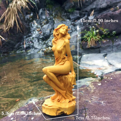 Modern solid wood goddess statue,Modern art sculpture，Hand-carved wooden figures，Home living room loft decoration Gift Figurines