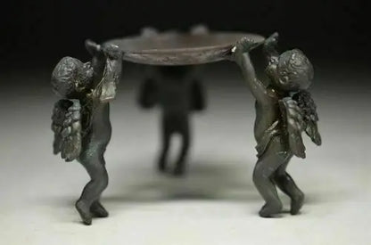 EXQUISITE LOVELY CHINESE OLD HAND CARVING PURE COPPER ANGEL CANDLESTICK