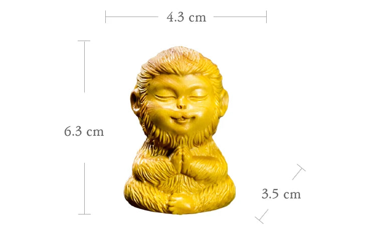 Boxwood 6cm Sun Wukong Sculpture Animal Carving Little Monkey King Meditation Wood Buddha Statue Home Decor