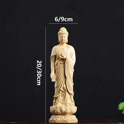 Boxwood 20/30cm West Three Buddha Sculpture Wood Sakyamuni Guanyin Statue Worship Home Decor