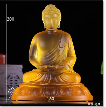 20CM Coloured glaze Tathagata Ornaments Bhagavate Sakyamuni Buddhist temple enshrines Buddha statues Home monastery