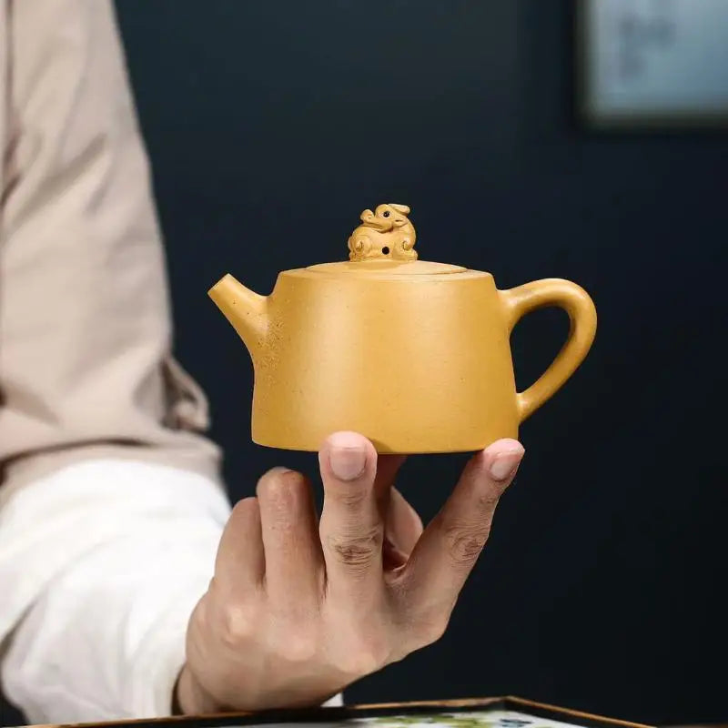 Handmade Carved Purple Clay Teapot, Kung-Fu Teaware, Auspicious Jinglan Zisha, Yixing Handmade Pot, Golden Section