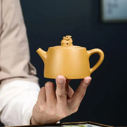 Handmade Carved Purple Clay Teapot, Kung-Fu Teaware, Auspicious Jinglan Zisha, Yixing Handmade Pot, Golden Section