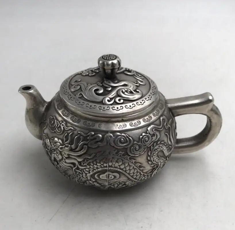China White copper dragon phoenix teapot crafts statue
