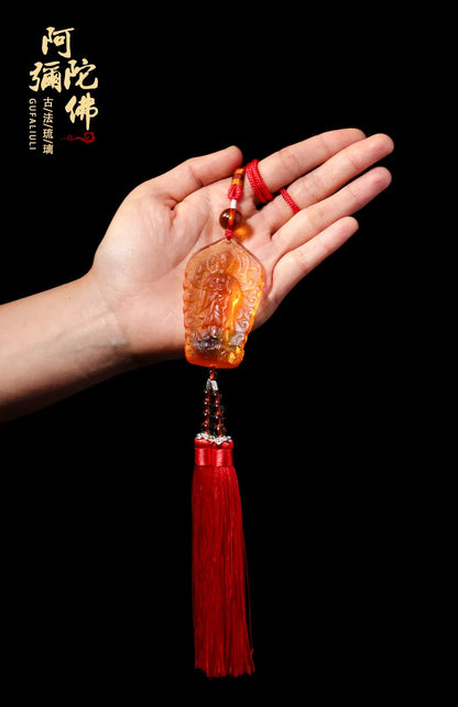 Coloured glaze Amitabha Car pendant Glass Buddha The Buddha of Infinite Light Statue Ornaments gift Crafts