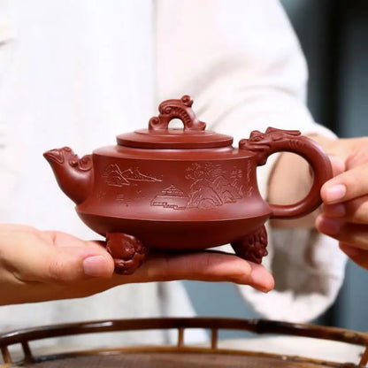 Dahongpao Kung Fu Handmade Teapot, Kung-Fu Teaware, Purple Clay Drinkware for Puer, Three-Legged Dragon Pot, Yixing, Raw Ore