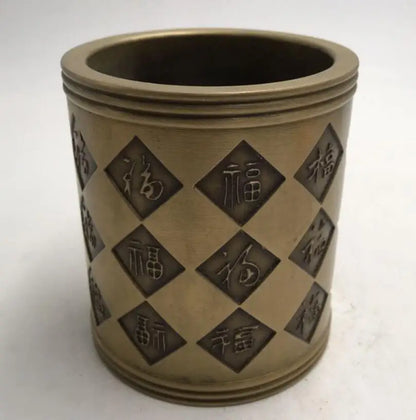 China brass hundred blessing pen cylinder crafts statue