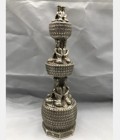 Chinese White copper Buddhist pagoda crafts statue