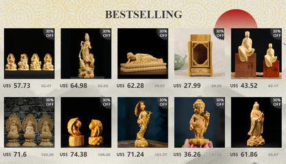 Boxwood 16cm Guanyin Sculpture Wood Carving Buddha Statue Guan Yin Home Decor