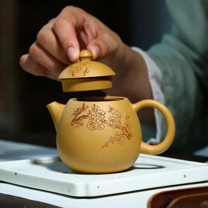 Handmade Plum Blossom Dragon Egg Pot, Zisha Teapot, Handmade Kung-Fu Teaware, Purple Clay, Drinkware for Puer Green
