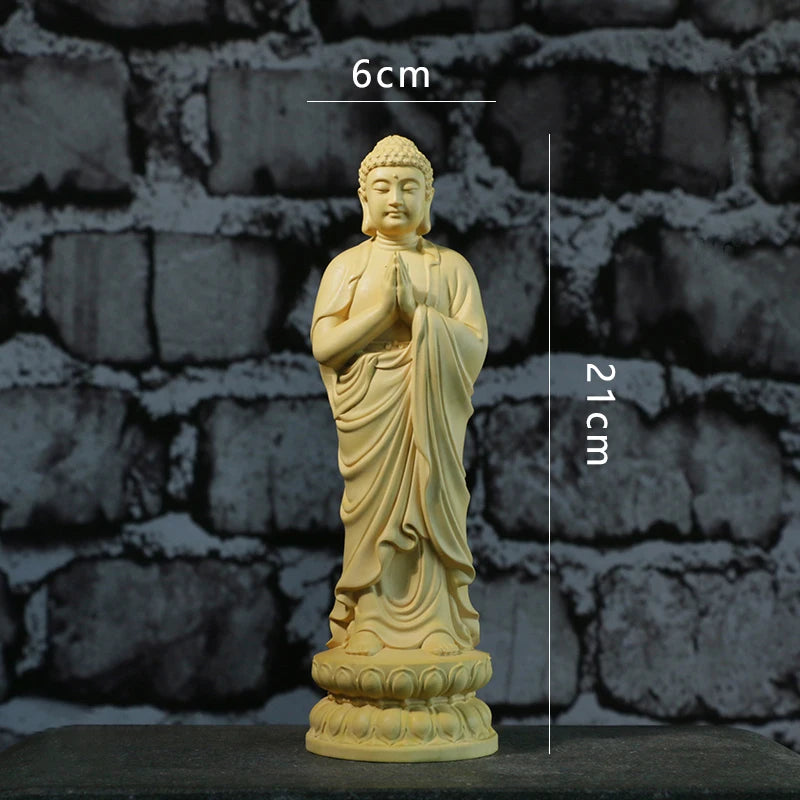21CM Sakyamuni Buddha Boxwood Gifts Wood Figures Buddha Statues Home Decoration Collection Ornaments