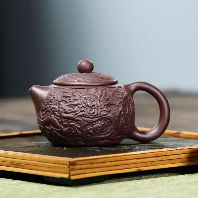 Xianglong-Embossed Tea Set, Zisha Teapot, Yixing Handmade Pot, Kung-Fu Teaware, Purple Clay, Drinkware for Puer Green