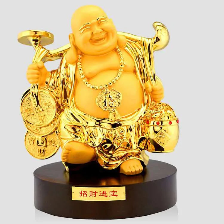 New placer gold belly laughing Buddha feng shui smiling Buddha 32cm statues Maitreya arts  crafts home decoration statue Buddha