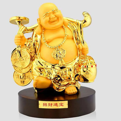 New placer gold belly laughing Buddha feng shui smiling Buddha 32cm statues Maitreya arts  crafts home decoration statue Buddha