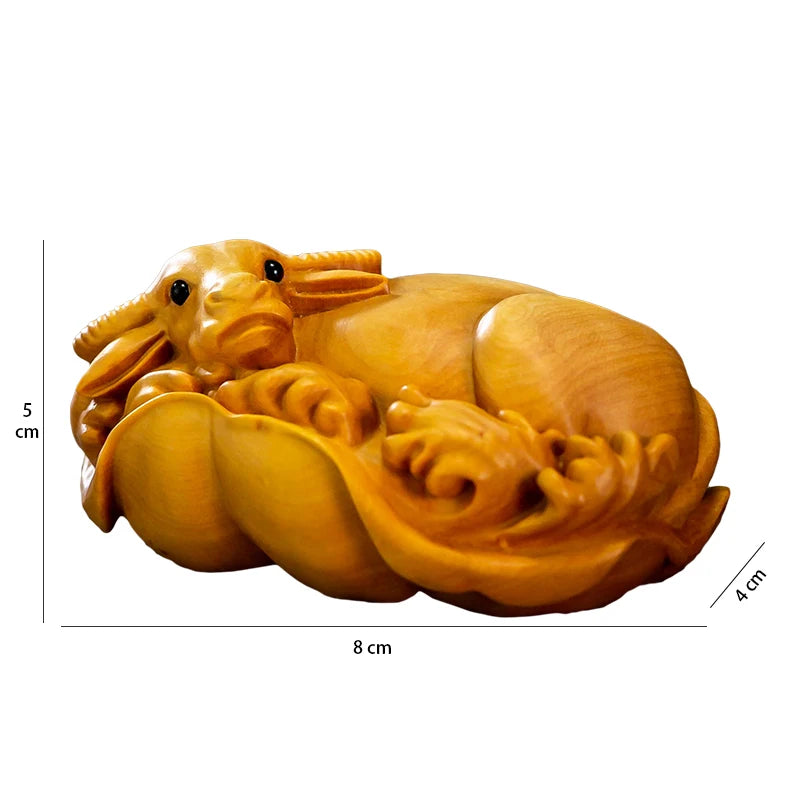 Boxwood 8cm Chinese Chinese Zodiac Animal Sculpture Furniture Decoration pendant collection mascot bull