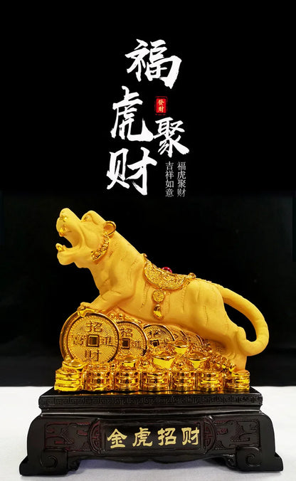 Divance resin fortune gold tiger ornaments year of the statue Tiger mascot crafts insurance bank celebration opening gift