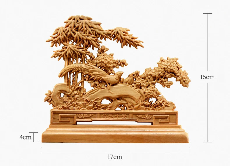 Thuja Wood 17CM Peacock Bamboo Sculpture Decorative Dish Hollow Wood Carving Lucky Gift Peace Animal Collection Home Decor
