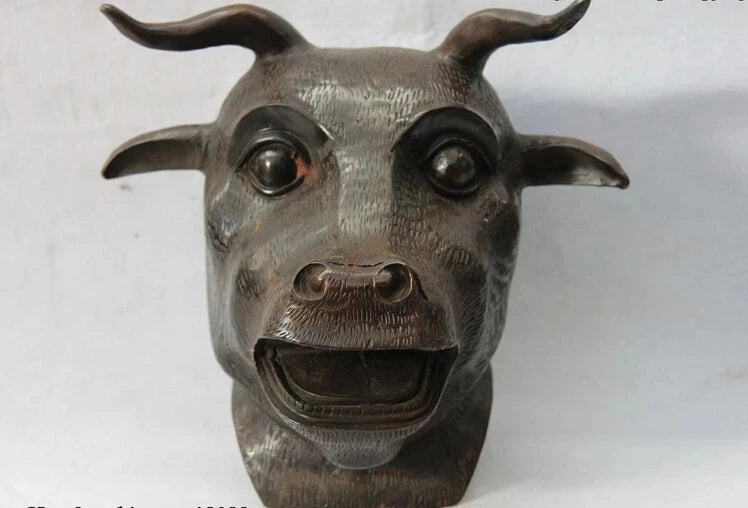 wholesale factory 10 Chinese Copper Bronze Famous shuxiang Twelve Zodiac Cow OX Bull Head Statue 25% off