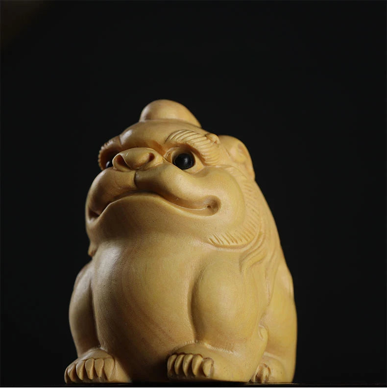 Boxwood 4.5cm Pixiu Sculpture Chinese Beast God Animal Statue Unicorn Feng Shui Lucky Home Decor