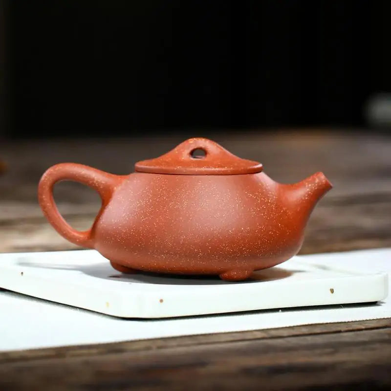 Dragon Blood Sand Stone Scoop Teapot Zisha Yixing Handmade Pot, Kung-Fu Teaware, Purple Clay Drinkware for Puer, Green and Black
