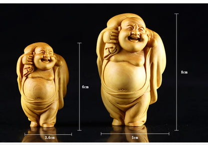 Boxwood 6cm 8cm Maitreya Sculpture Wood Laughing Buddha Statue Metteyya Pendant Home Decor