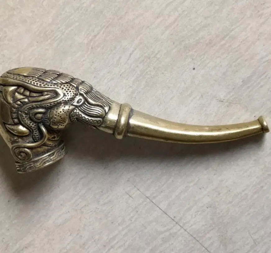 China brass dragon head smoke bucket crafts statue