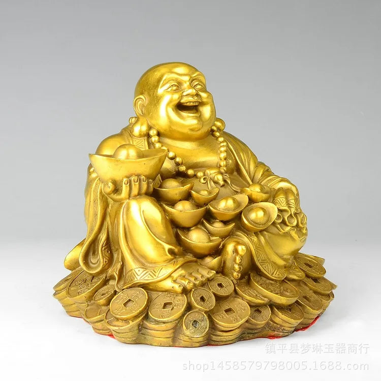 Pure brass Maitreya Buddha ornaments bonhomie laughing Buddha living room TV cabinet home crafts