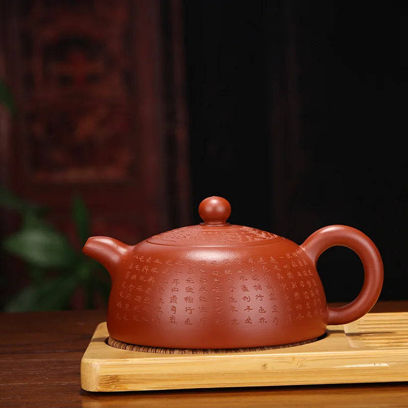 Dahongpao-Heart Sutra Half Moon Zisha Teapot, Handmade Kung-Fu Teaware, Purple Clay Drinkware for Puer Green and Black, Yixing