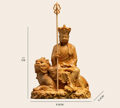 Boxwood 11cm Ksitigarbha Sculpture Wood Collection Sitting Monk Figure Buddha Figurines Statue Home Decor