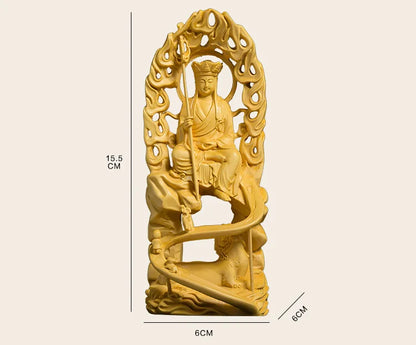 Boxwood 15cm Ksitigarbha Sculpture Wood Carving Buddha Statue Home Decor